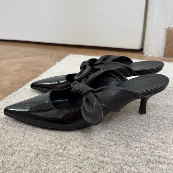 M. Gemi The Lasso Black Patent Leather Tie Kitten Heels Size 9 - Picture 7 of 12